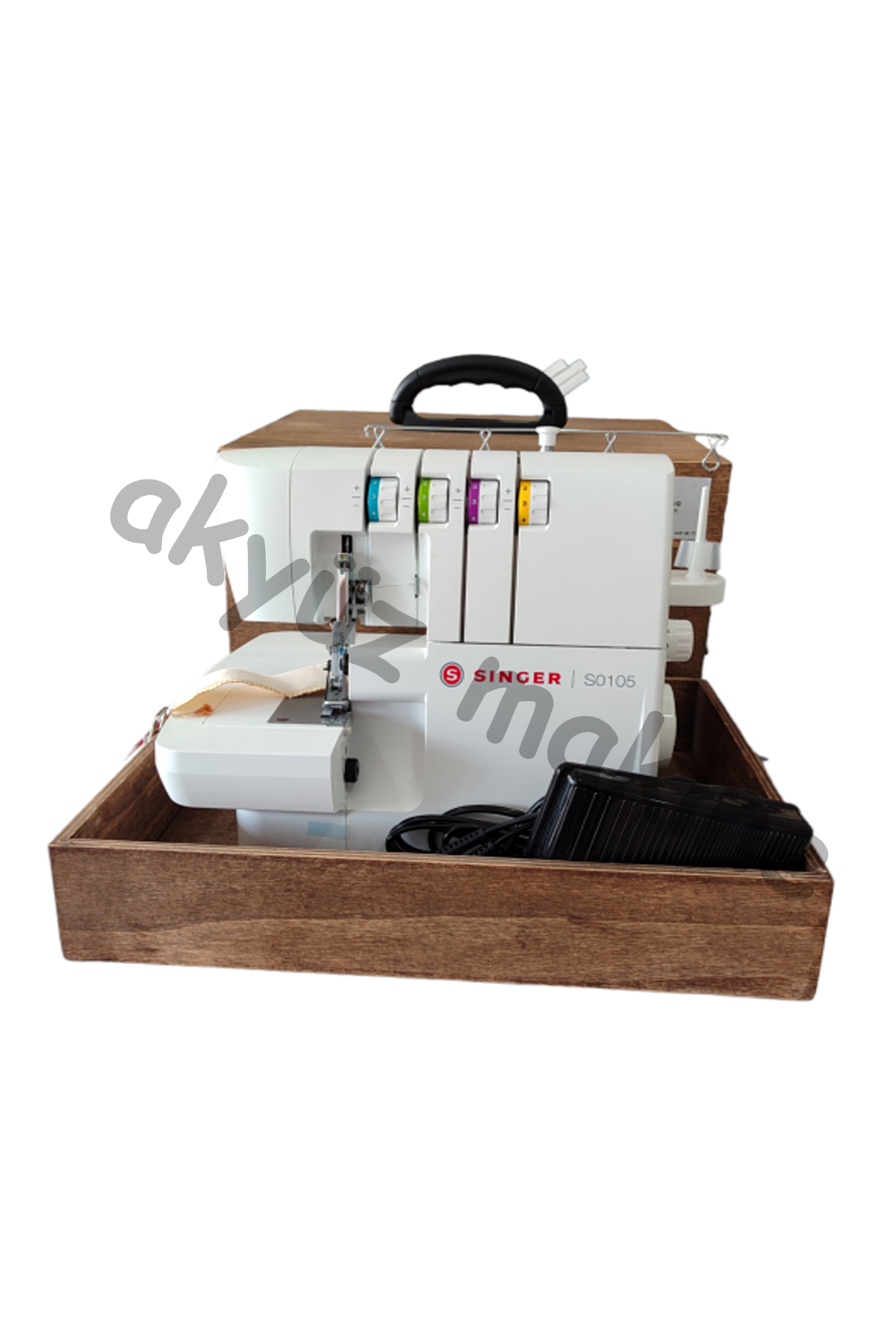 Ev Tipi Overlok Makinesi Taşıma Çantası %100 Ahşap Kontraplak Ceviz Renk